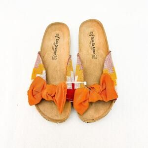 Sole De Amor Patterned Leather Sole Bow Tie Front Sandal Size 40 MINT